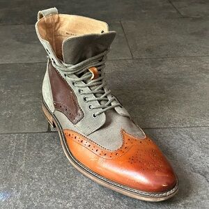 Stacy Adams Men's Wingtip Size 13M Brown Gray, Leather Lace-Up Casual Boot